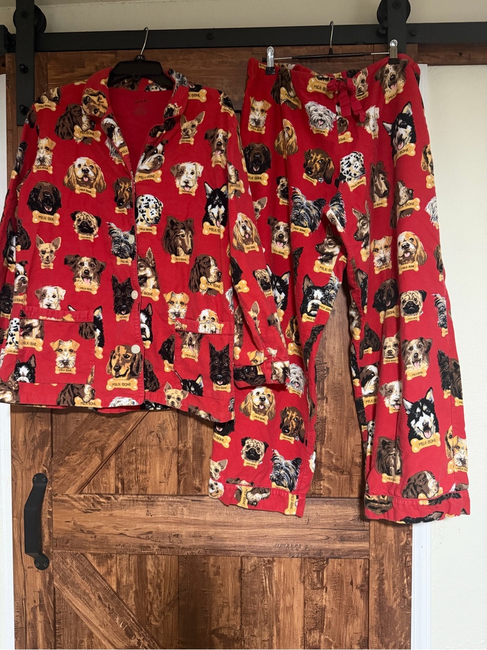 Vintage Nick & Nora Flannel Milk Bone Dog Print PJ Set. Size L